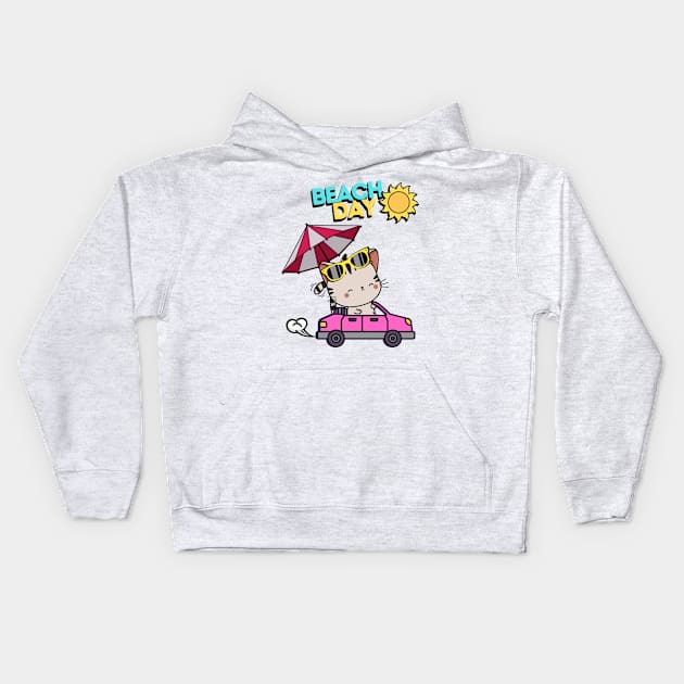 Cute Tabby Cat going to the beach in summer Kids Hoodie by Pet Station